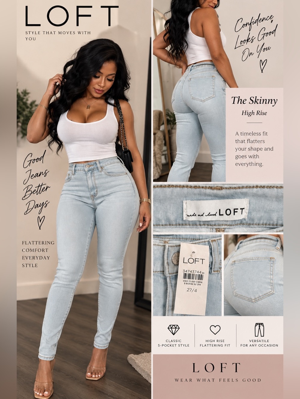 LOFT High-Rise Skinny Jeans in Light Wash Blue size 27/4